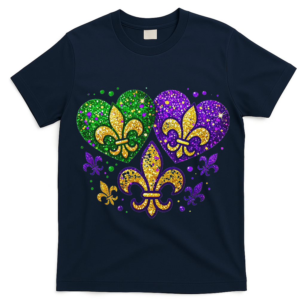 Mardi Gras Heart Fleur De Lis Symbol Carnival Women T-Shirt