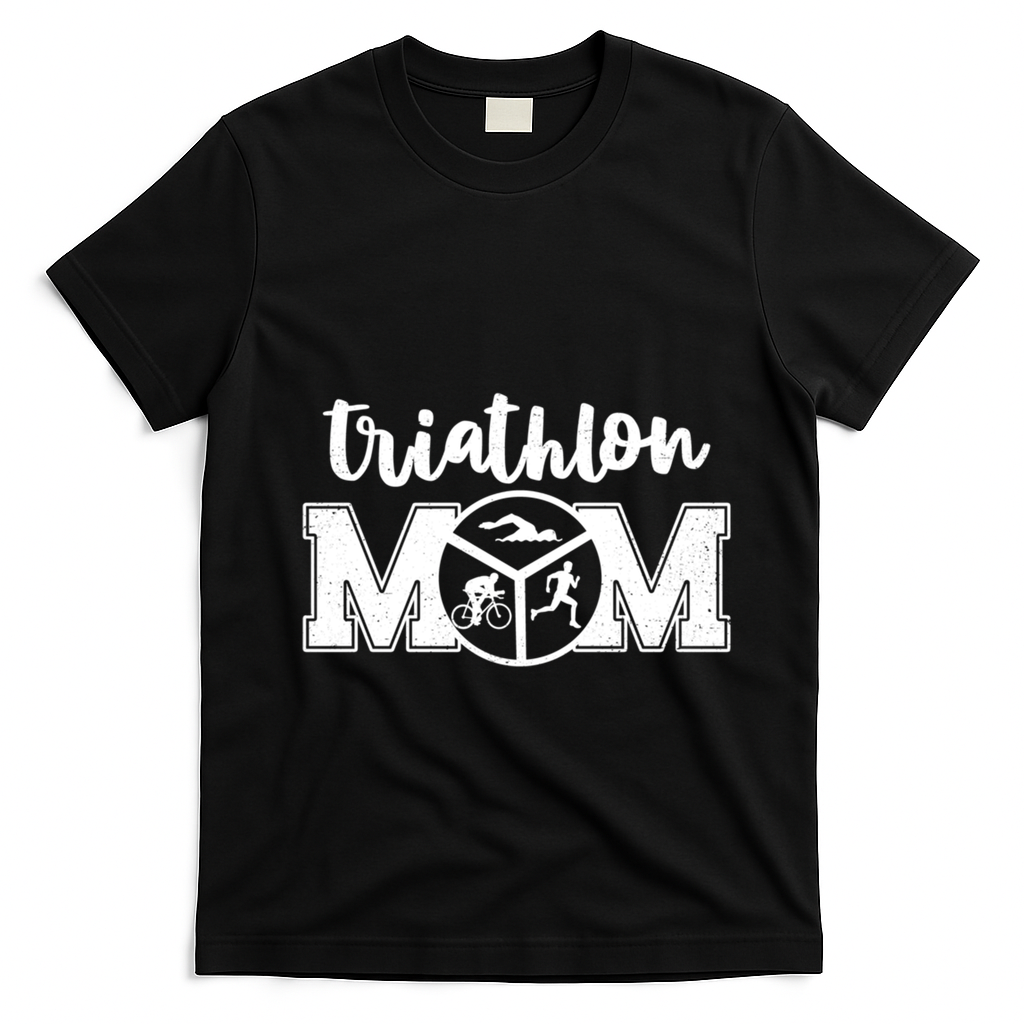 Mom Graphic Run Bike Swim Triathlon Triathlete Sports Cool Gift T-Shirt - Black