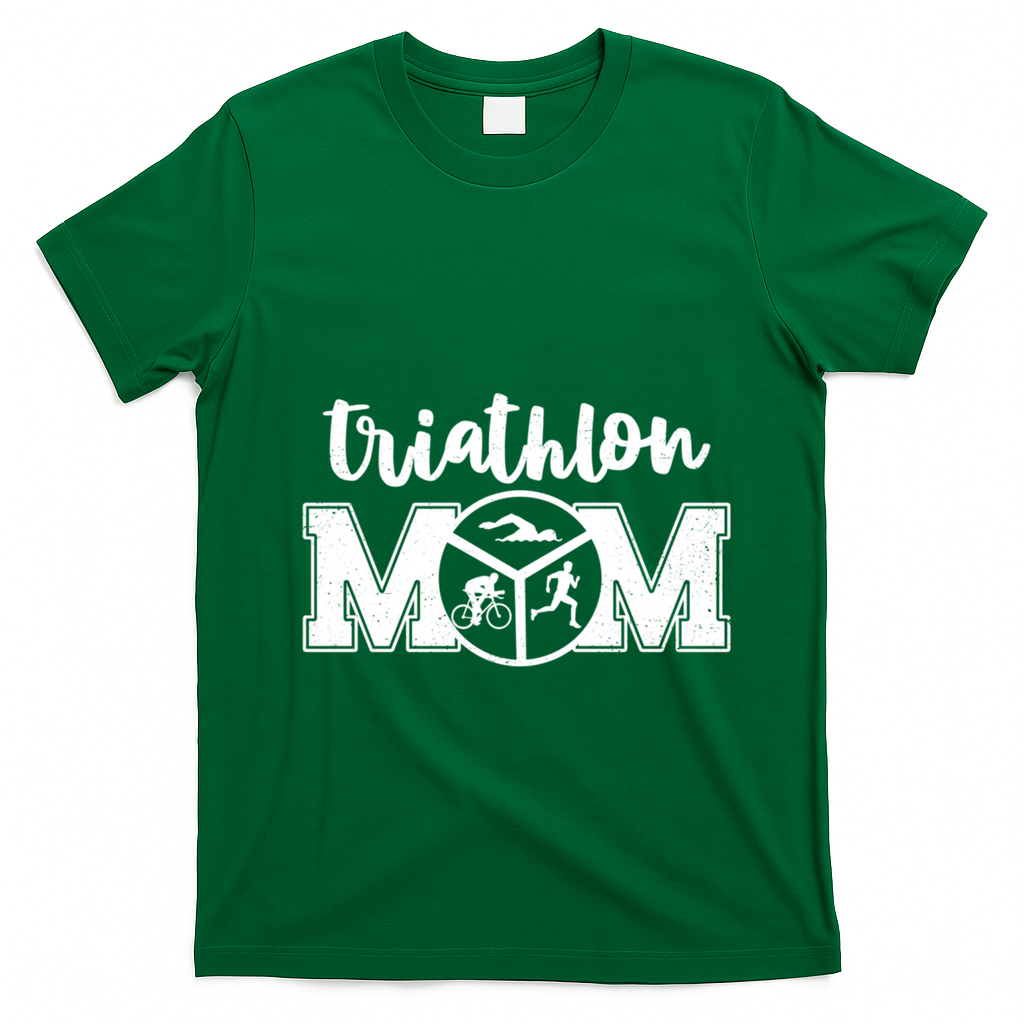 Mom Graphic Run Bike Swim Triathlon Triathlete Sports Cool Gift T-Shirt - Irish Green