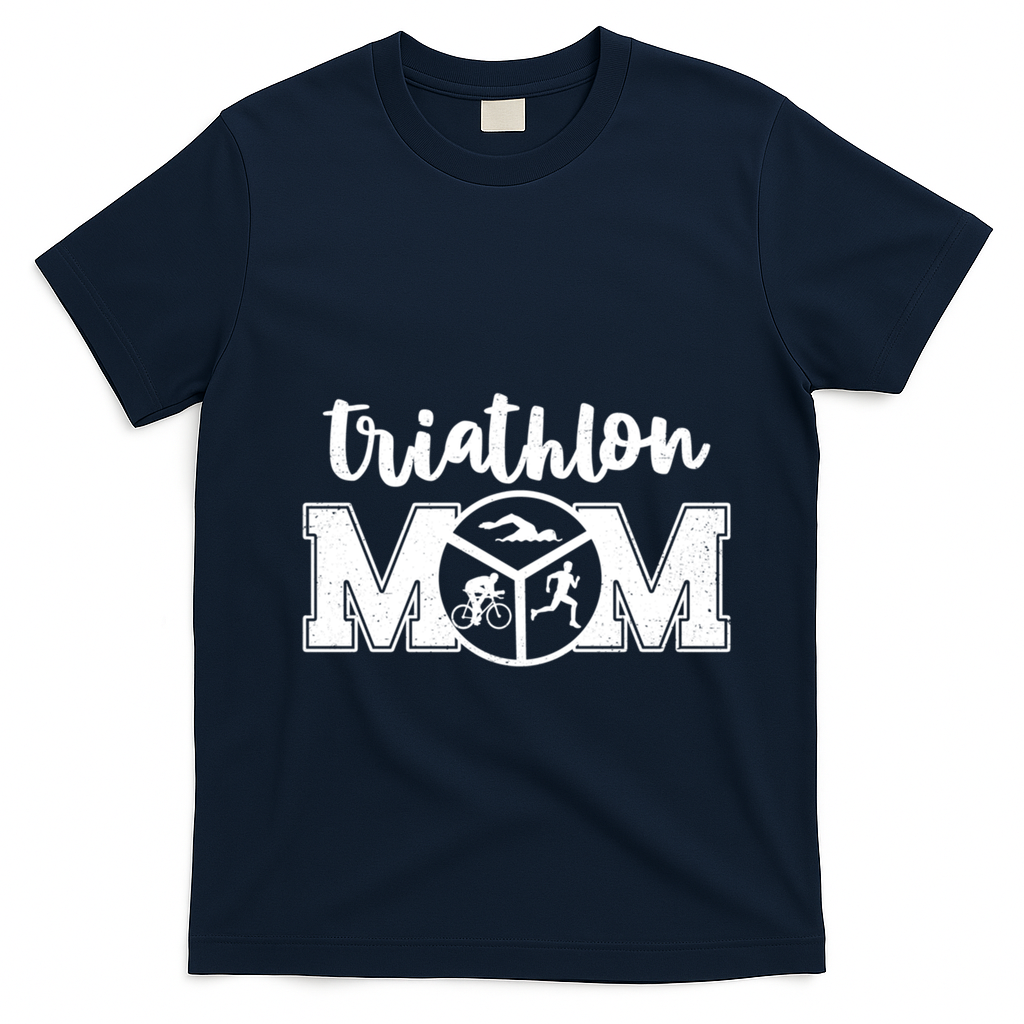 Mom Graphic Run Bike Swim Triathlon Triathlete Sports Cool Gift T-Shirt - Navy Blue