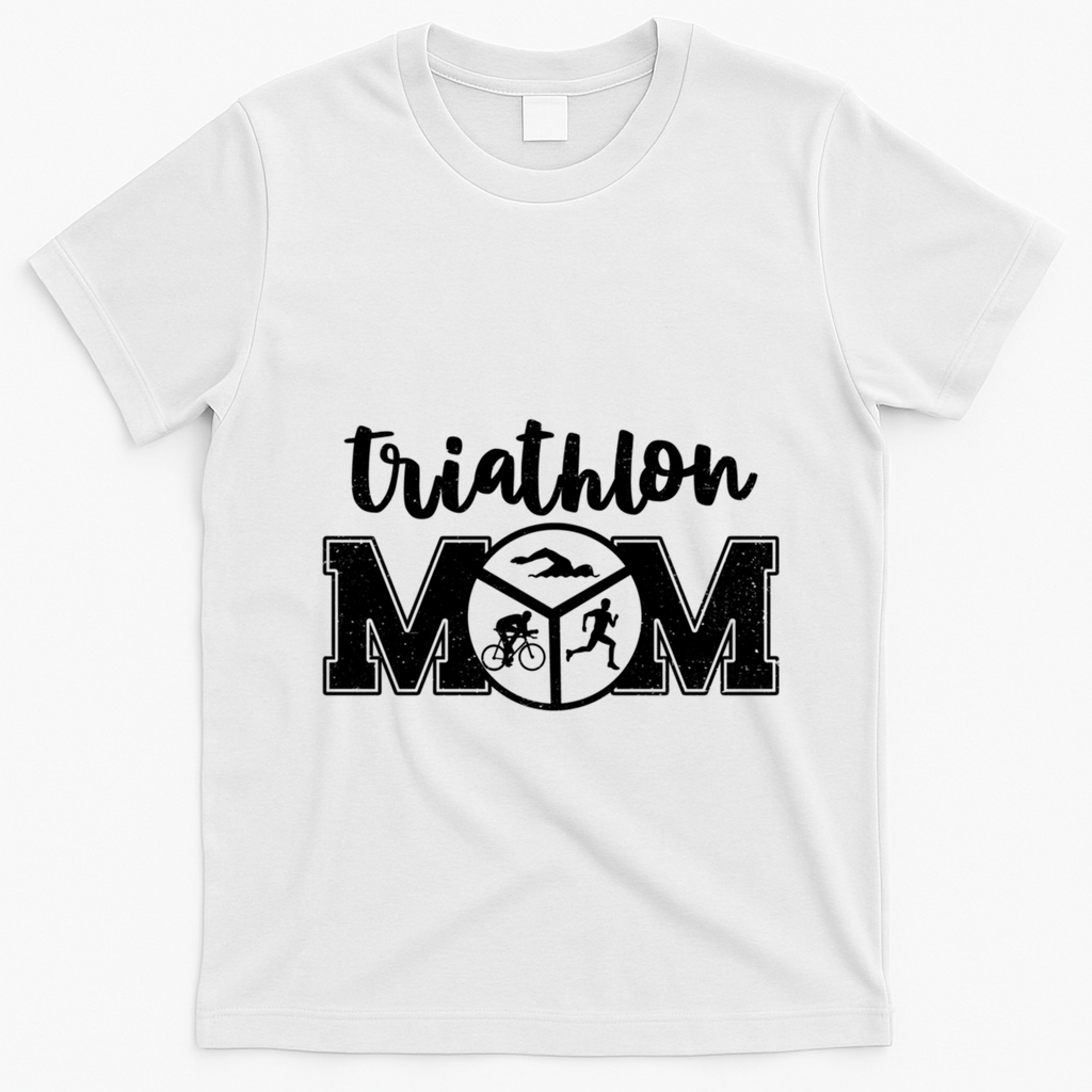 Mom Graphic Run Bike Swim Triathlon Triathlete Sports Cool Gift T-Shirt - White