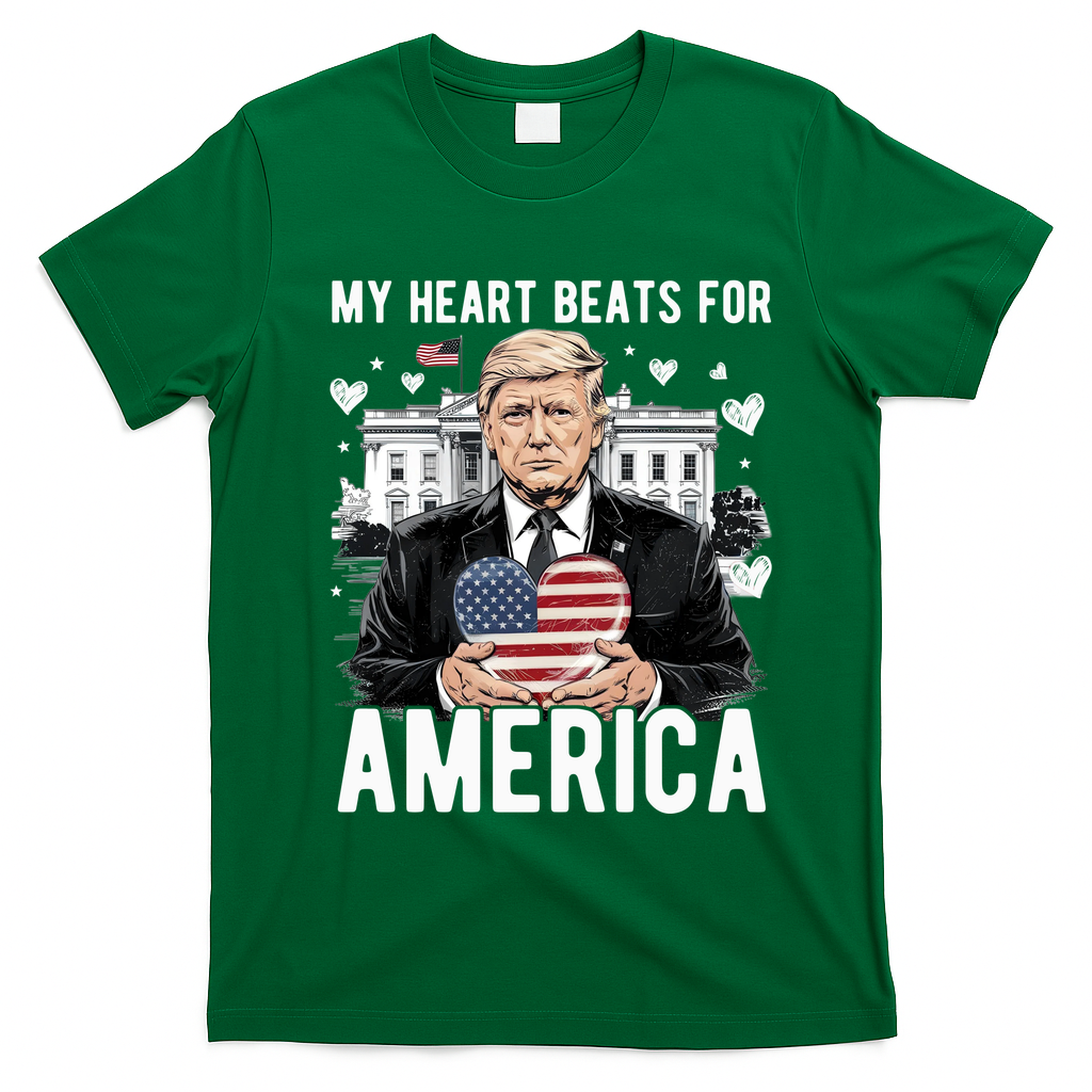 My Heart Beats For America Trump Valentines Day T-Shirt - Irish Green