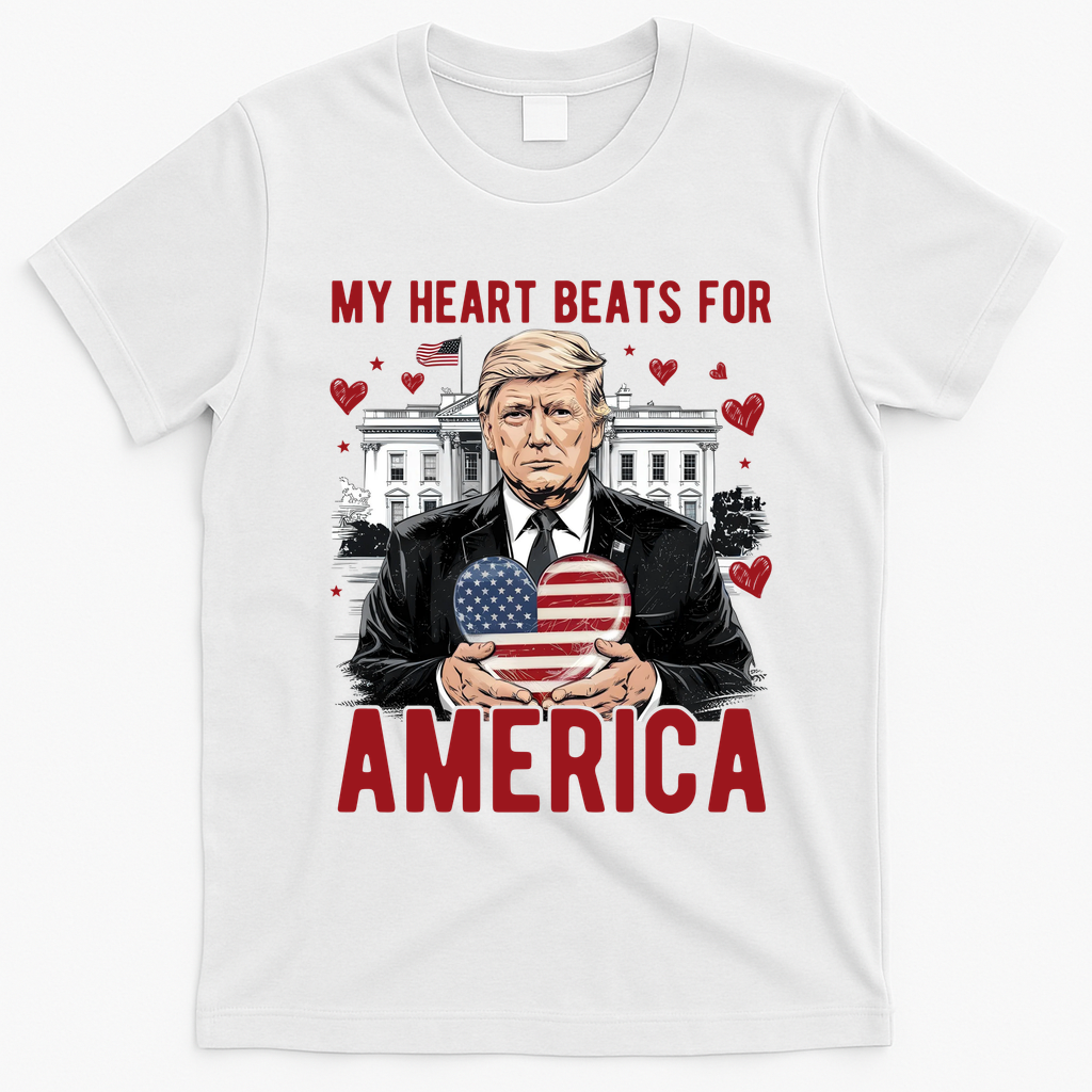 My Heart Beats For America Trump Valentines Day T-Shirt - White