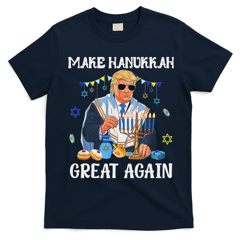 Make Hanukkah Great Again Trump Jewish Ugly Chanukah Sweater T-Shirt - Navy Blue