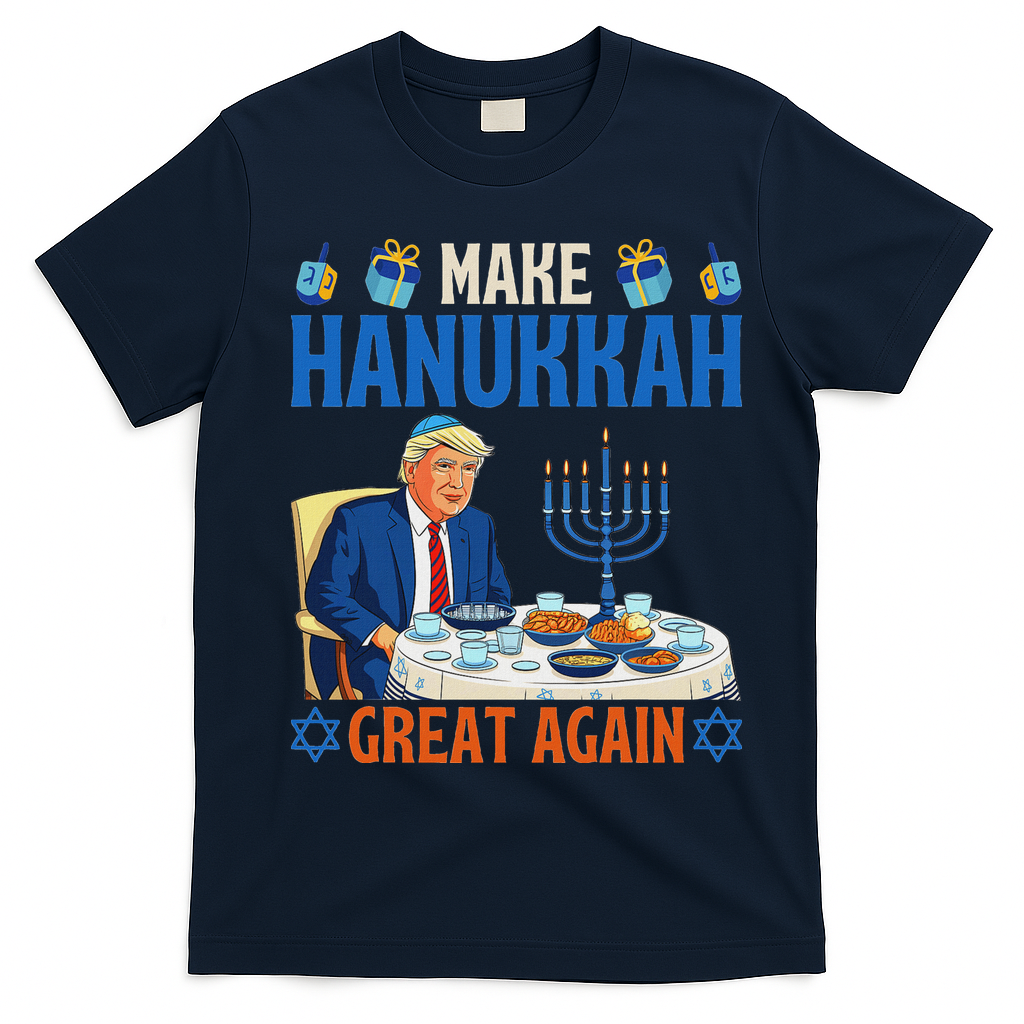 Make Hanukkah Great Again Donald Trump Dinner Jewish T-Shirt - Navy Blue