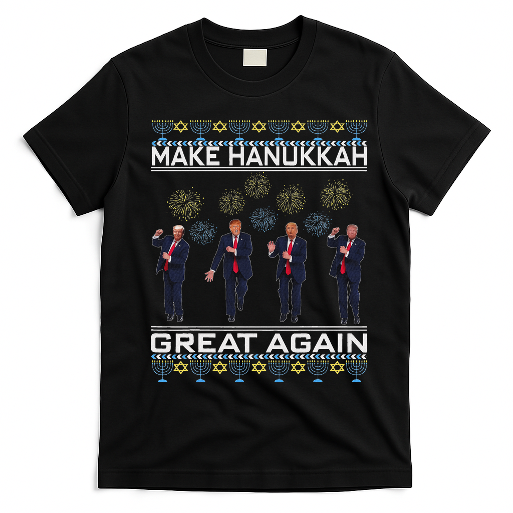 Make Hanukkah Great Again Funny Trump Ugly Chanukah T-Shirt - Black