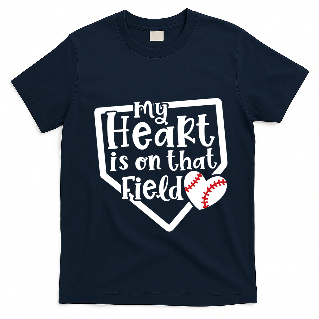 My Heart Is On That Field Baseball Mom Cute Funny Gift T-Shirt - Navy Blue