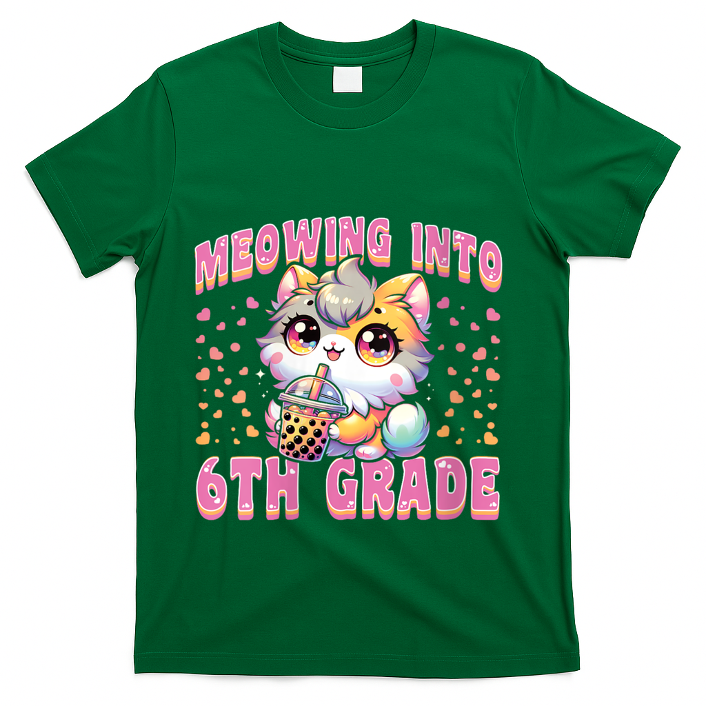 Meowing Into 6th Grade Girl Back To School Gift T-Shirt - Green