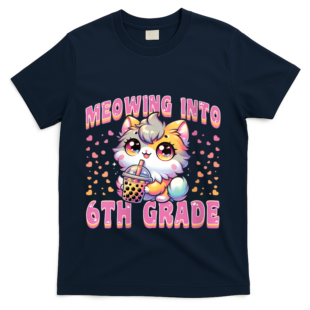 Meowing Into 6th Grade Girl Back To School Gift T-Shirt - Navy
