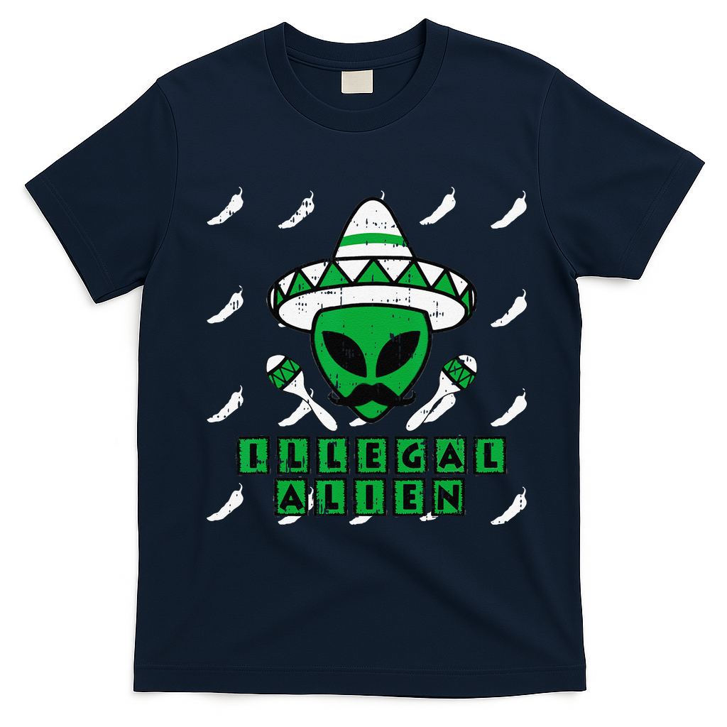 Martian Illegal Alien Mexican Area51 Funny Halloween Gift T-Shirt - Navy Blue