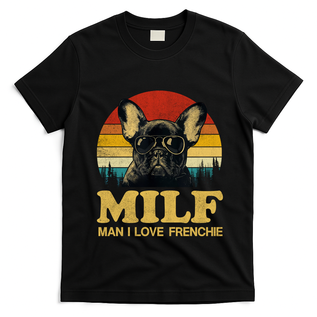 Milf I Love Frenchie Funny Saying French Bulldog Lovers Cool Gift T-Shirt - Black