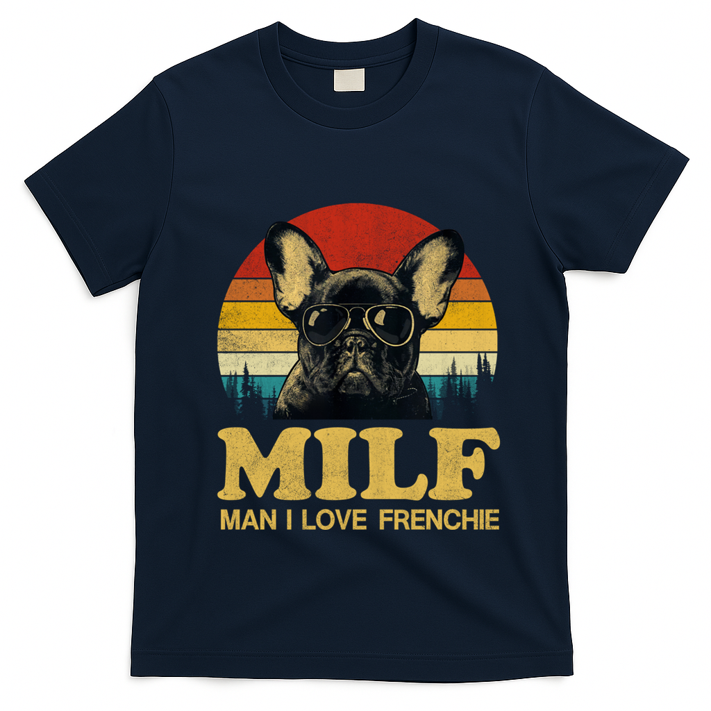 Milf I Love Frenchie Funny Saying French Bulldog Lovers Cool Gift T-Shirt - Navy Blue
