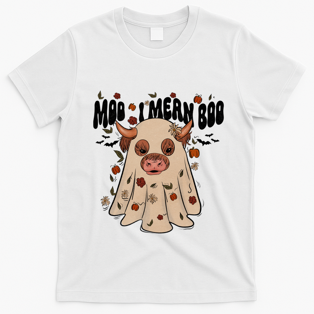 Moo I Mean Boo Funny Halloween Pig Ghost T-Shirt - White
