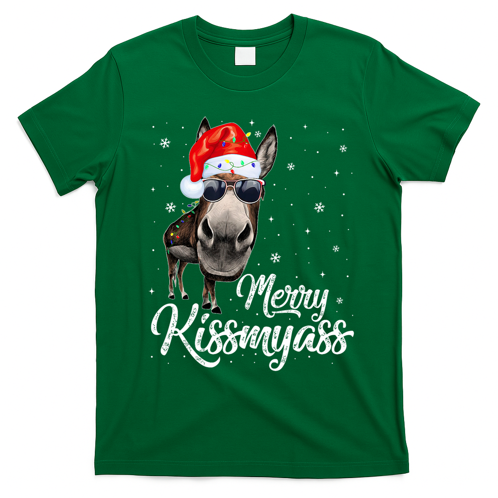 Merry Kissmyass Donkey Sarcastic Xmas Funny Pajama Christmas T-Shirt - Irish Green
