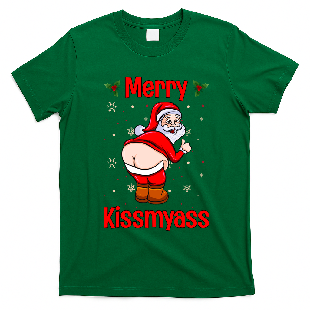 Merry Kissmyass Funny Santa Christmas T-Shirt - Irish Green