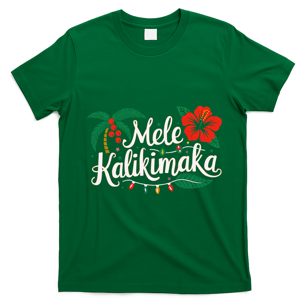 Mele Kalikimaka Hibiscus Palm Waikiki Big Island Christmas T-Shirt - Irish Green