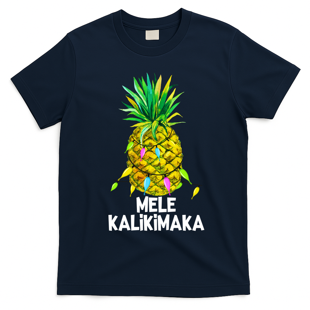Mele Kalikimaka Pineapple Christmas Lights T-Shirt - Navy Blue