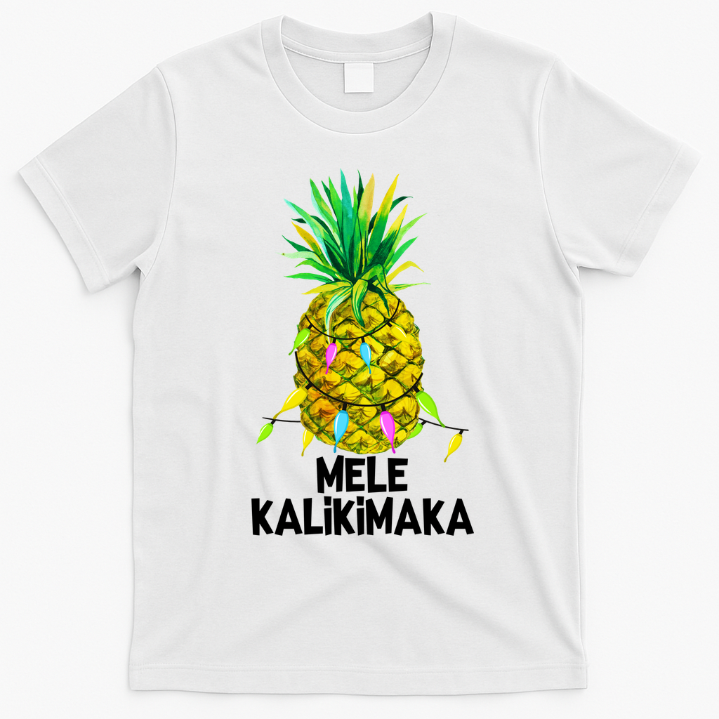 Mele Kalikimaka Pineapple Christmas Lights T-Shirt - White