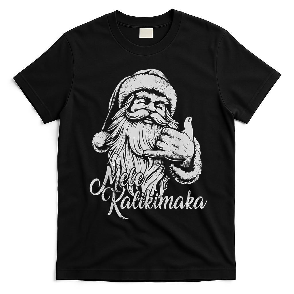 Mele Kalikimaka Santa Claus Hawaiian Christmas Hawaii Spirit T-Shirt - Black
