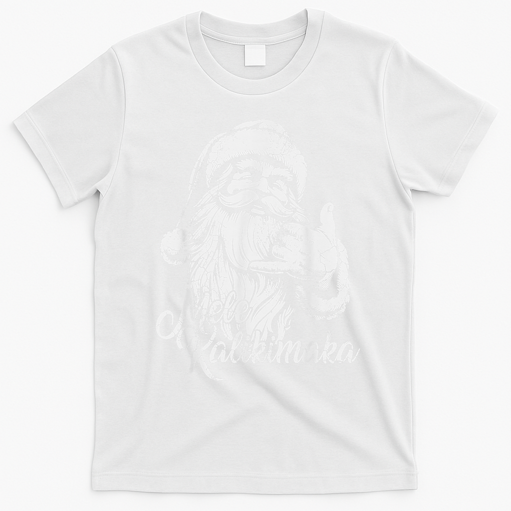 Mele Kalikimaka Santa Claus Hawaiian Christmas Hawaii Spirit T-Shirt - White