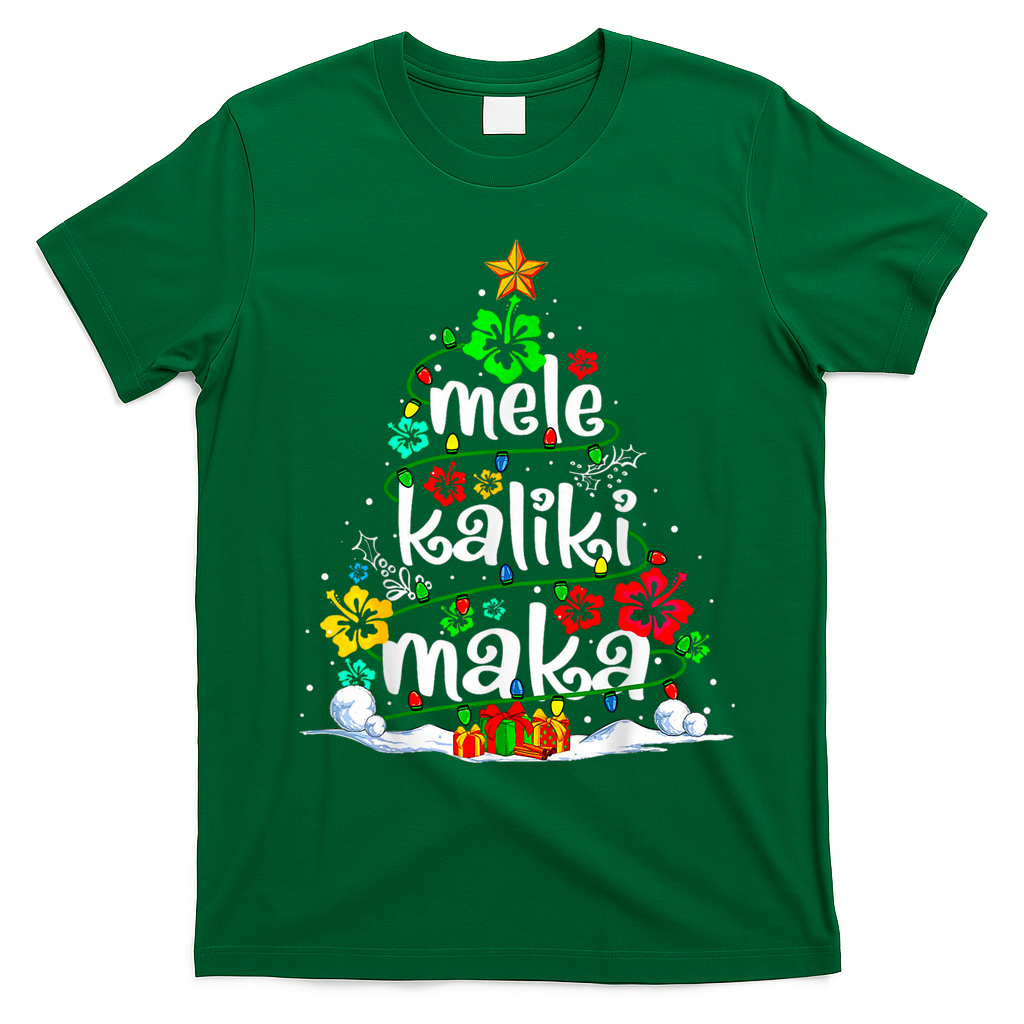 Mele Kalikimaka Tropical Christmas Hawaiian Santa Xmas Tree T-Shirt - Irish Green