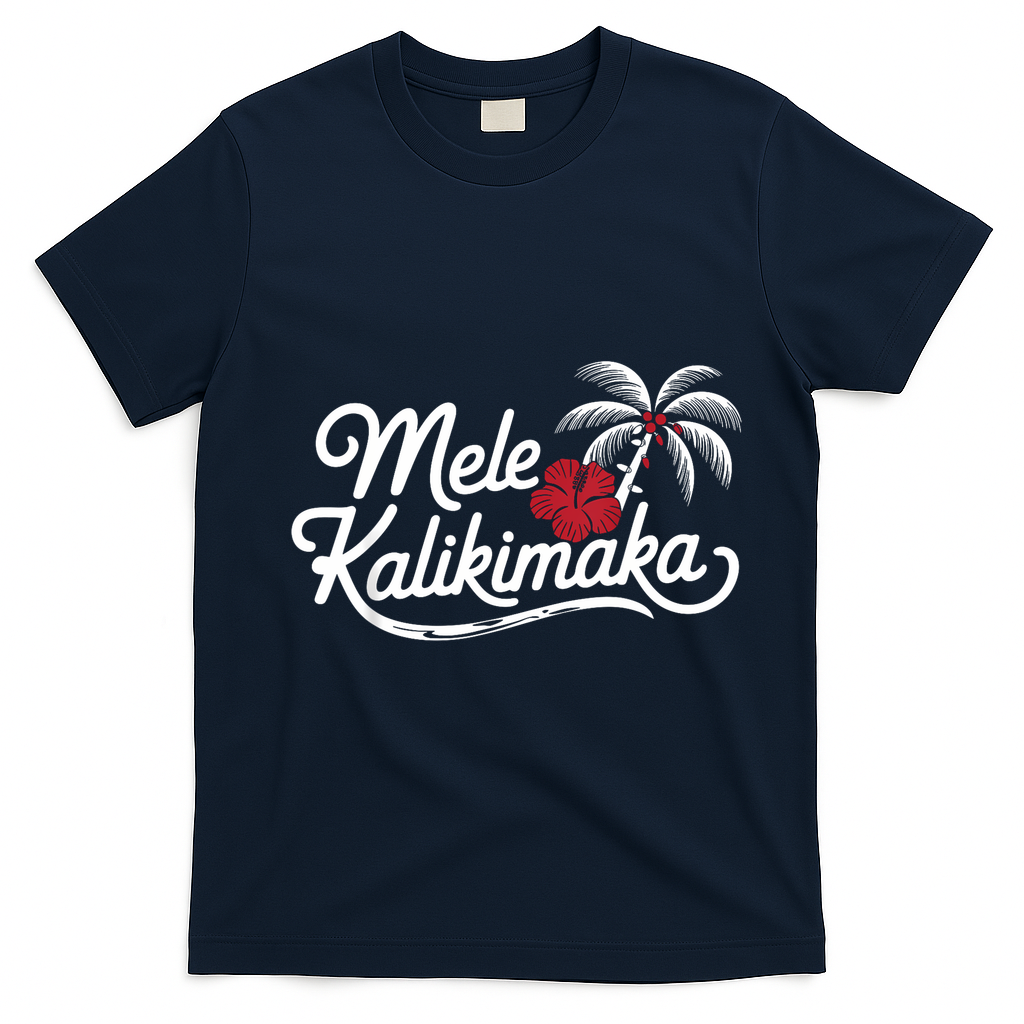 Mele Kalikimaka Tropical Christmas Hawaiian Xmas T-Shirt - Navy Blue