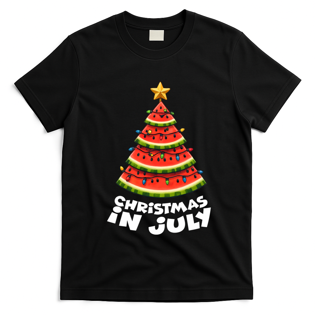 Mele Kalikimaka Water Melon Xmas Tree Christmas In July T-Shirt - Black