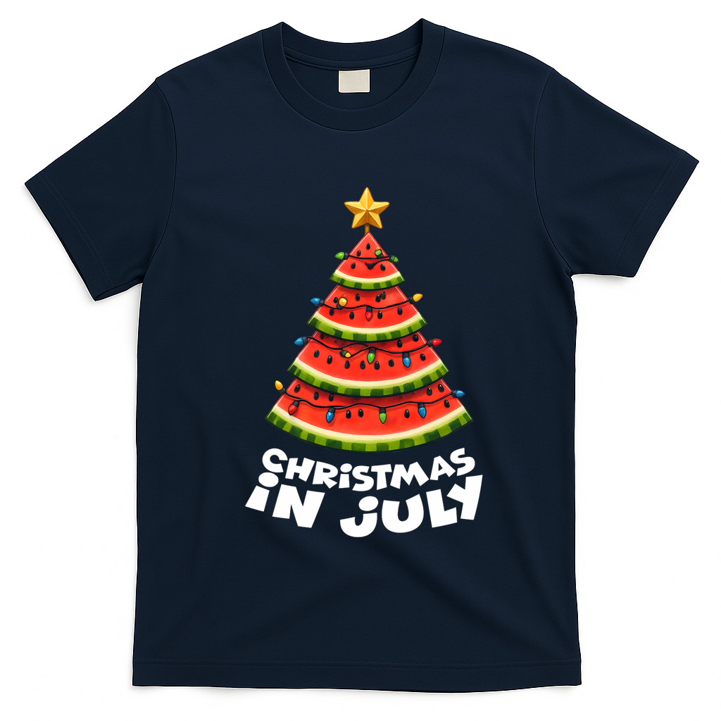 Mele Kalikimaka Water Melon Xmas Tree Christmas In July T-Shirt - Navy Blue