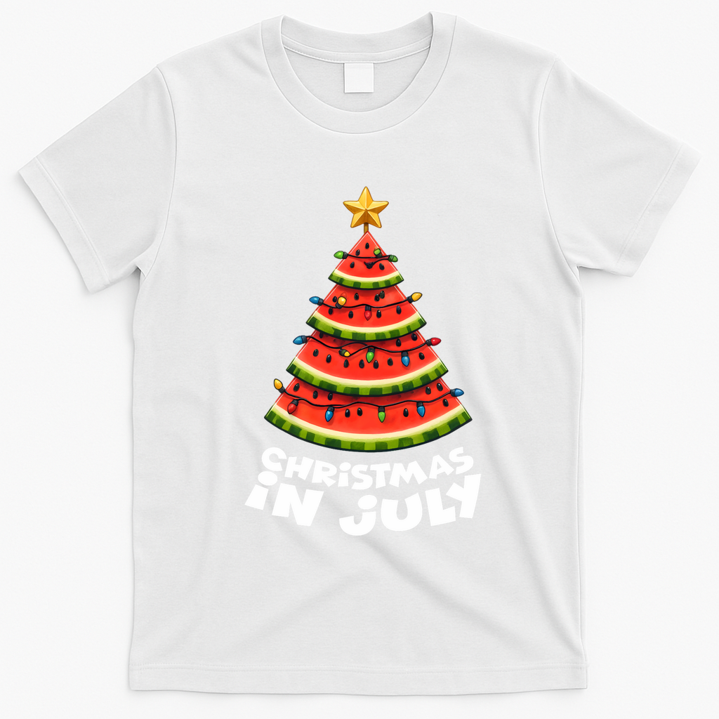 Mele Kalikimaka Water Melon Xmas Tree Christmas In July T-Shirt - White