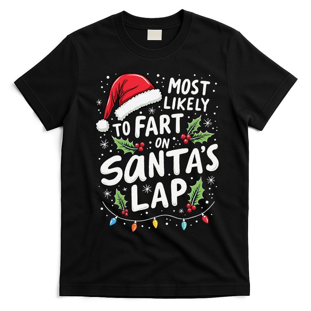 Most Likely To Fart On SantaS Lap Funny Family Christmas T-Shirt - Black