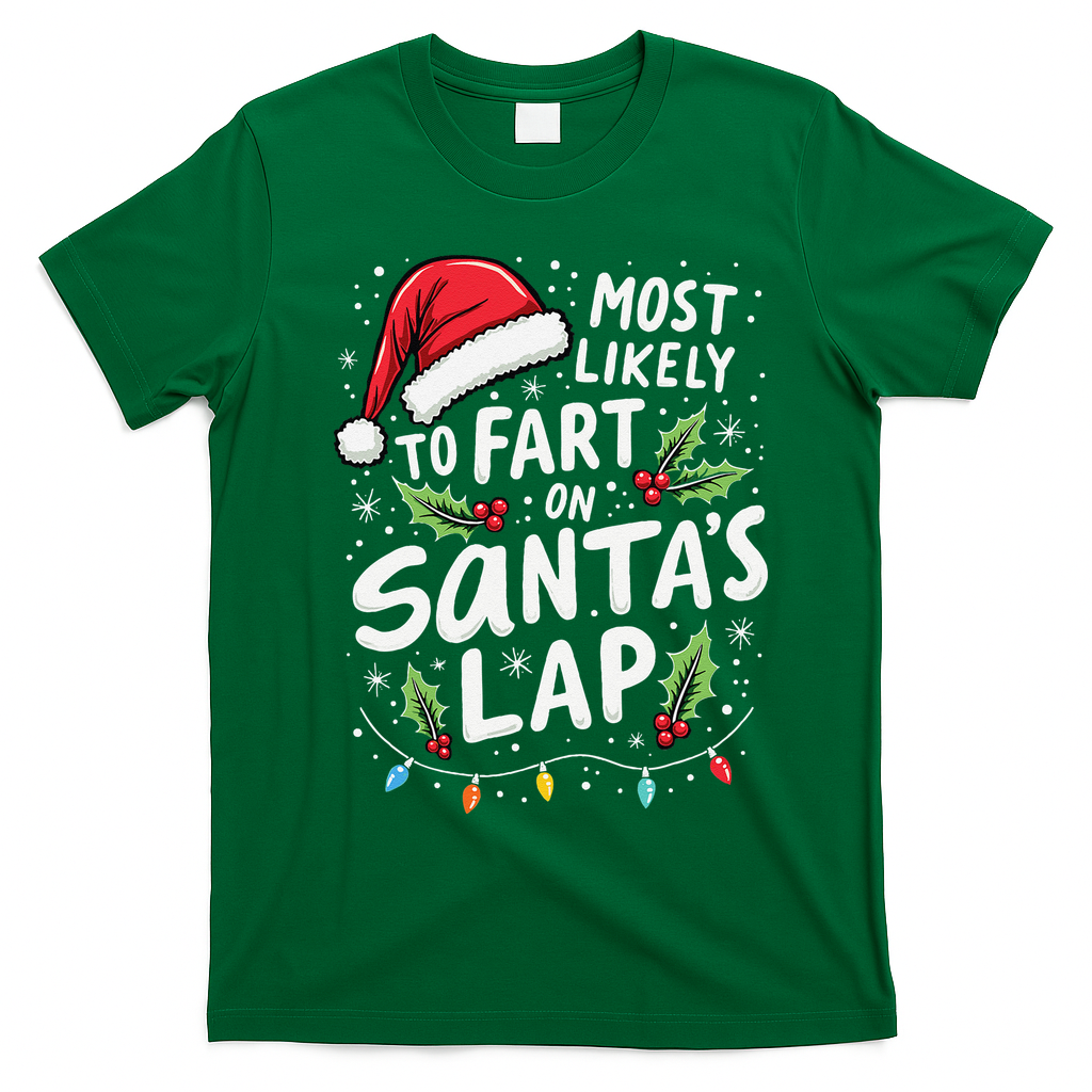 Most Likely To Fart On SantaS Lap Funny Family Christmas T-Shirt - Irish Green