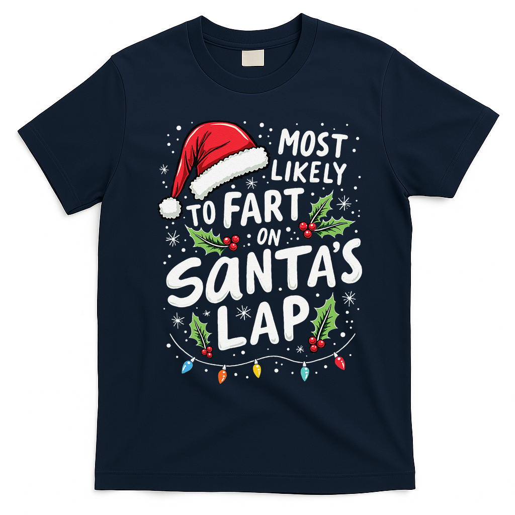 Most Likely To Fart On SantaS Lap Funny Family Christmas T-Shirt - Navy Blue