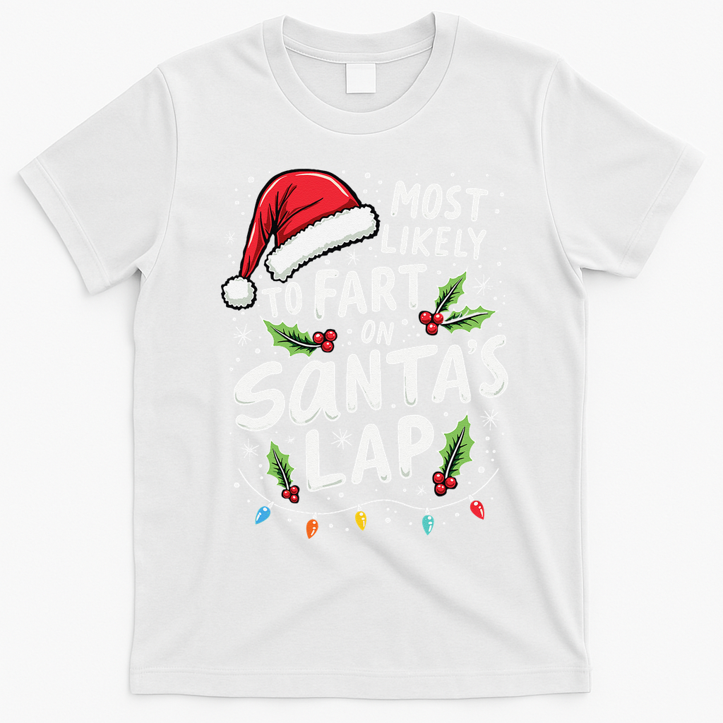 Most Likely To Fart On SantaS Lap Funny Family Christmas T-Shirt - White