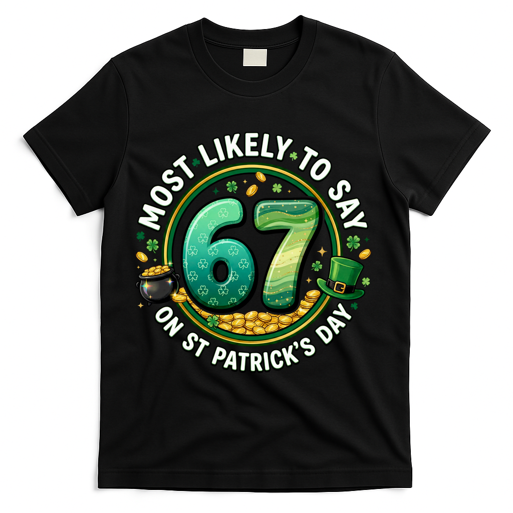 Most Likley To Say 67 On St Patrick's Day T-Shirt - Black