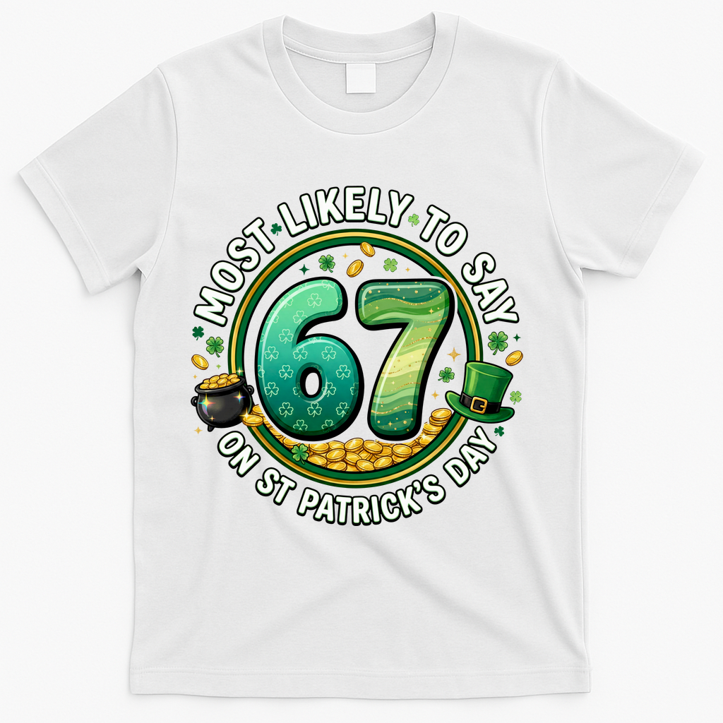 Most Likley To Say 67 On St Patrick's Day T-Shirt - White