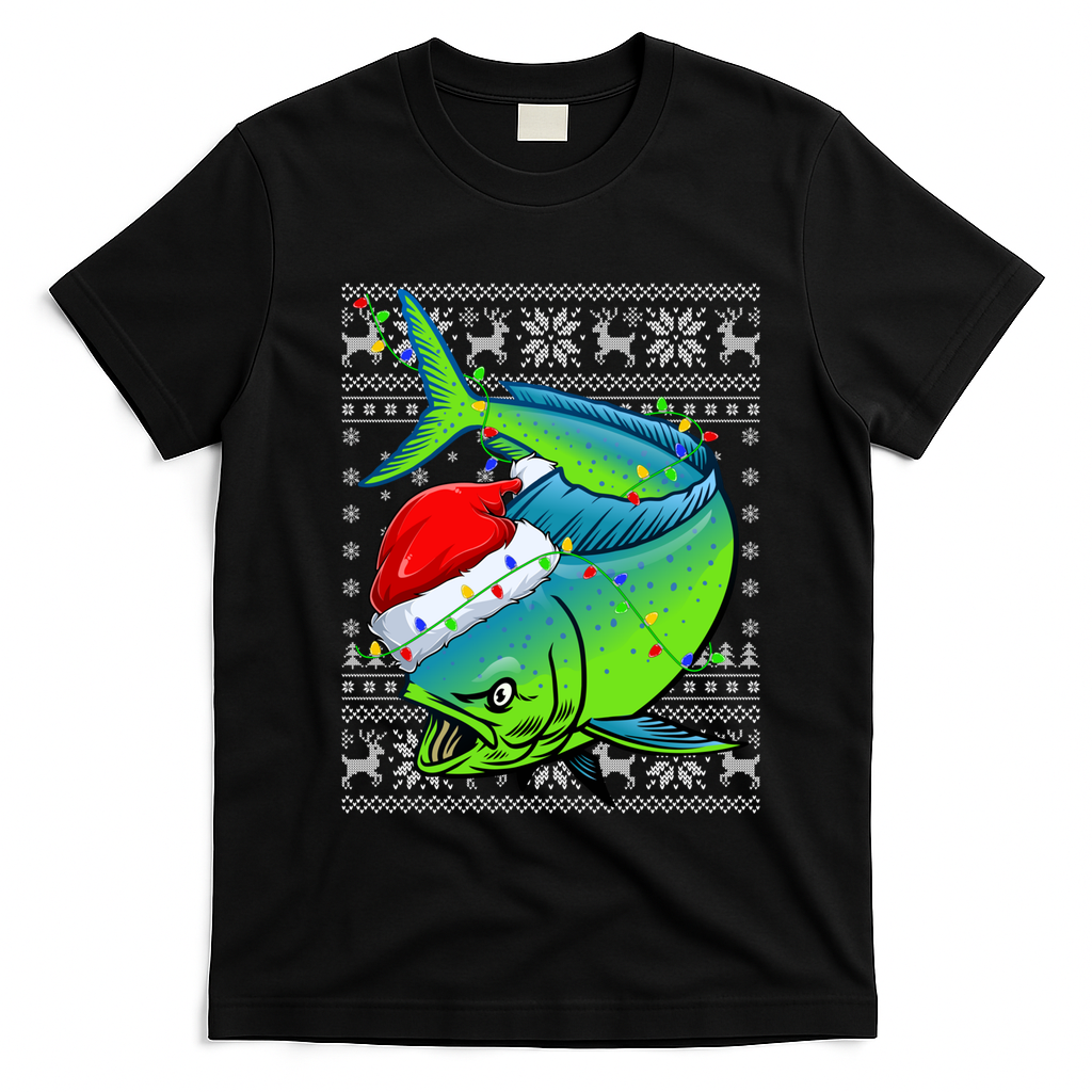 Mahi Mahi Fish Xmas Style Ugly Mahi Mahi Christmas Gift T-Shirt - Black