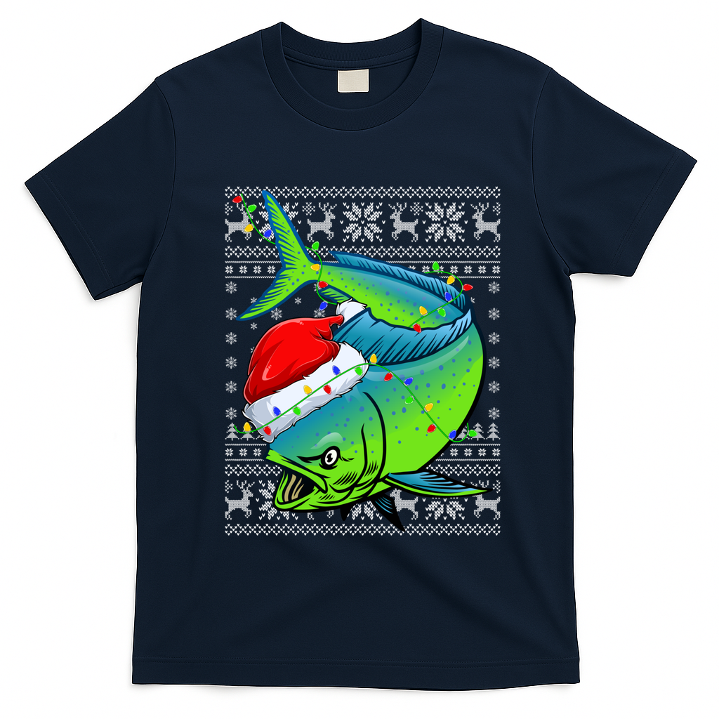 Mahi Mahi Fish Xmas Style Ugly Mahi Mahi Christmas Gift T-Shirt - Navy Blue