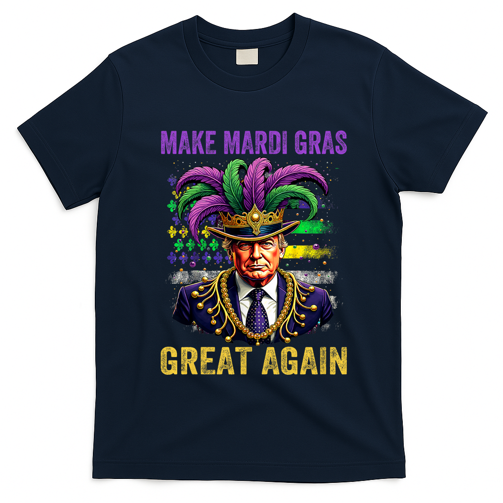 Make Mardi Gras Great Again Funny Mardi Gras Trump T-Shirt - Navy Blue
