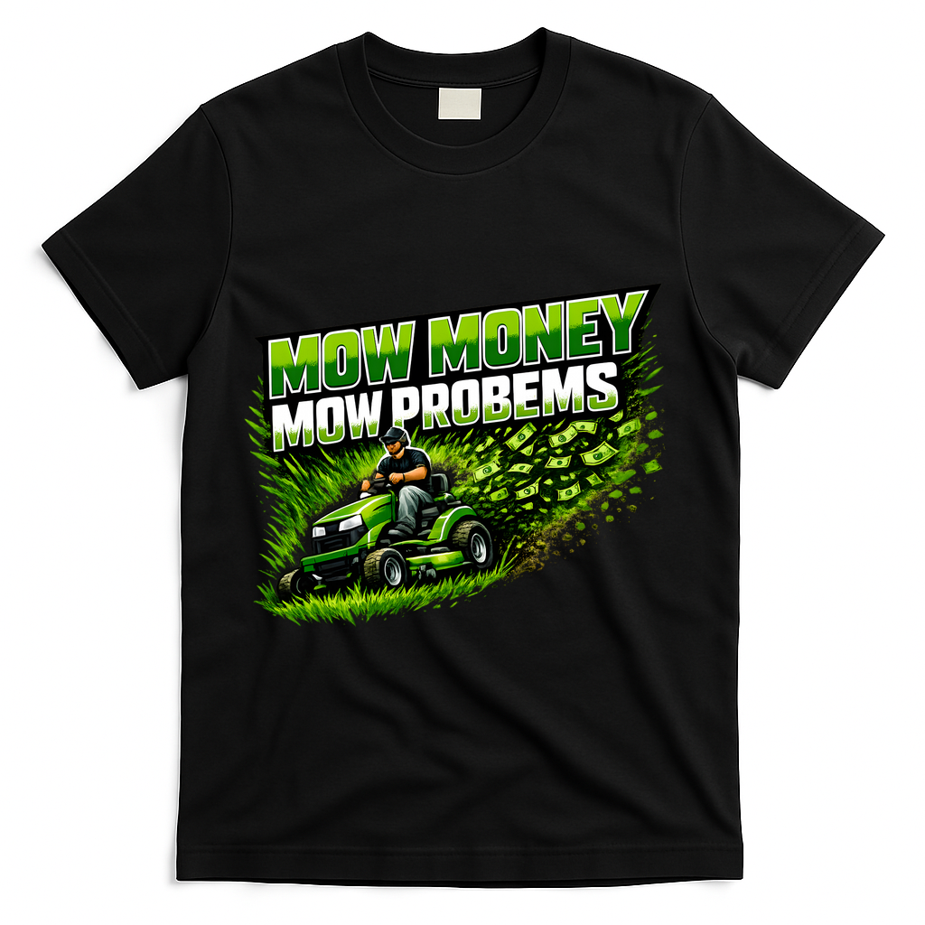 Mow Money Mow Problems Funny Landscaping Company T-Shirt - Black