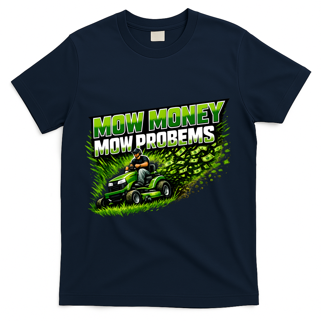 Mow Money Mow Problems Funny Landscaping Company T-Shirt - Navy