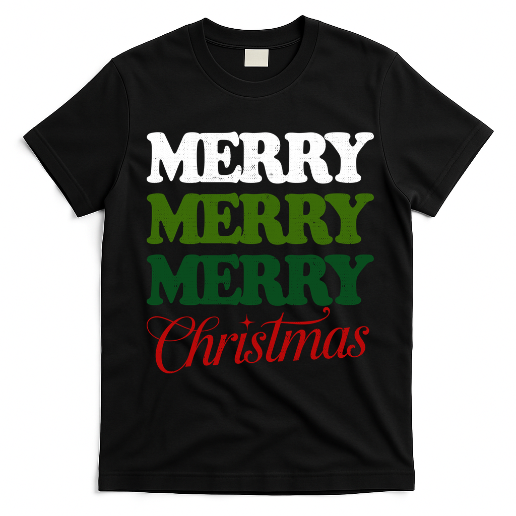 Merry Merry Merry Christmas T-Shirt - Black