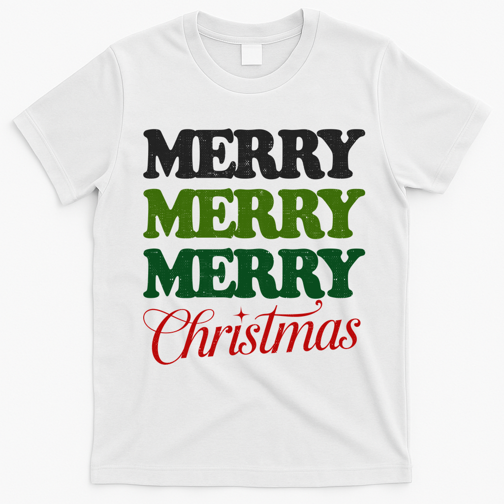 Merry Merry Merry Christmas T-Shirt - White