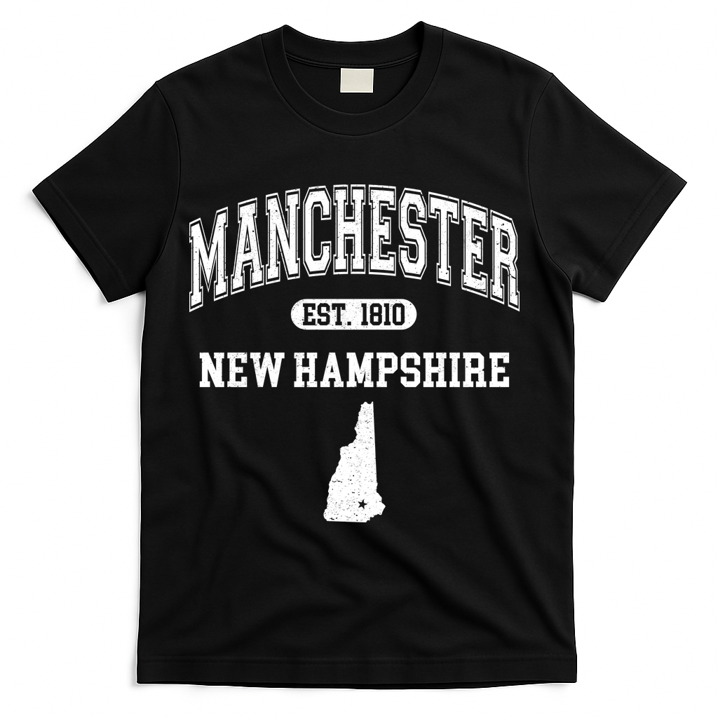 Manchester New Hampshire Est 1810 Varsity T-Shirt - Black