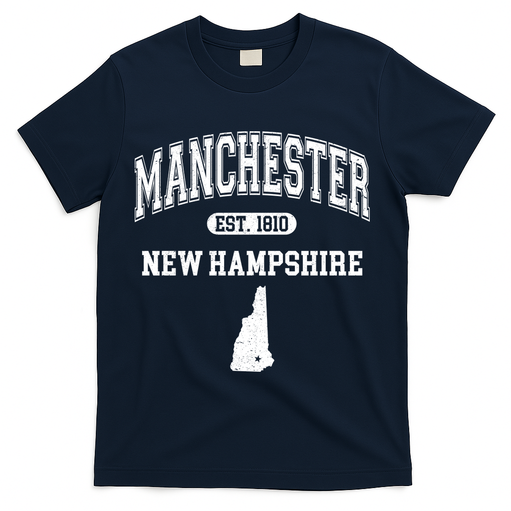 Manchester New Hampshire Est 1810 Varsity T-Shirt - Navy