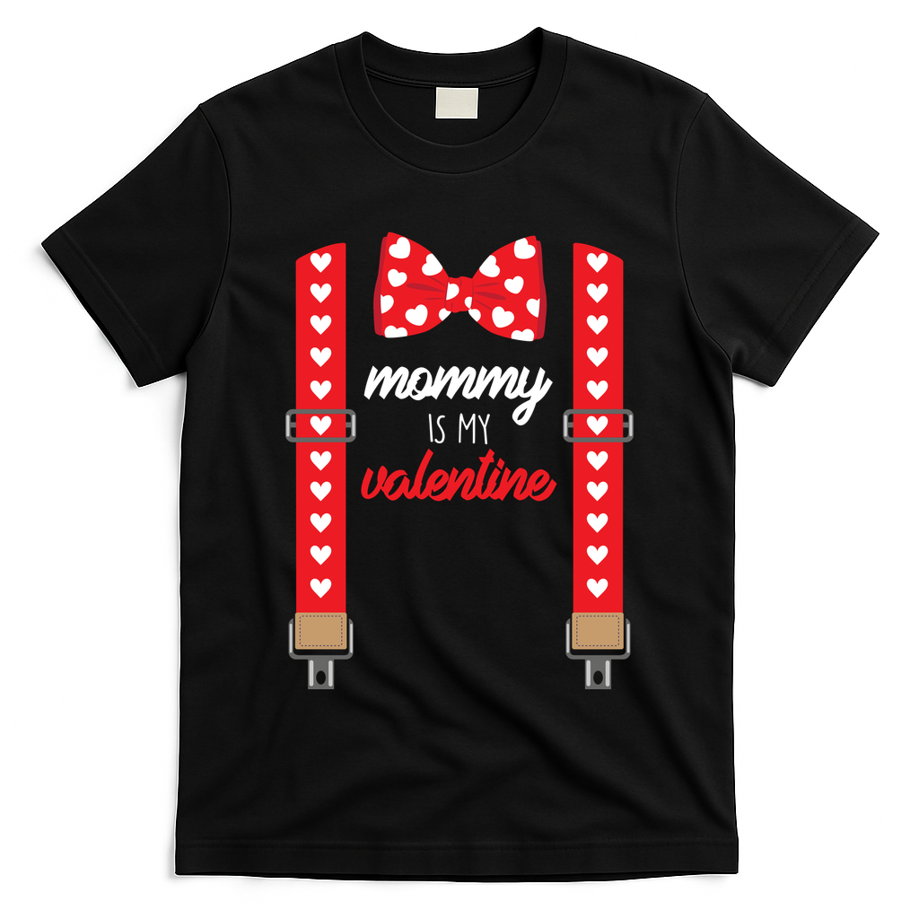 Mommy Is My Valentine Cute Bow Tie Suspenders T-Shirt
