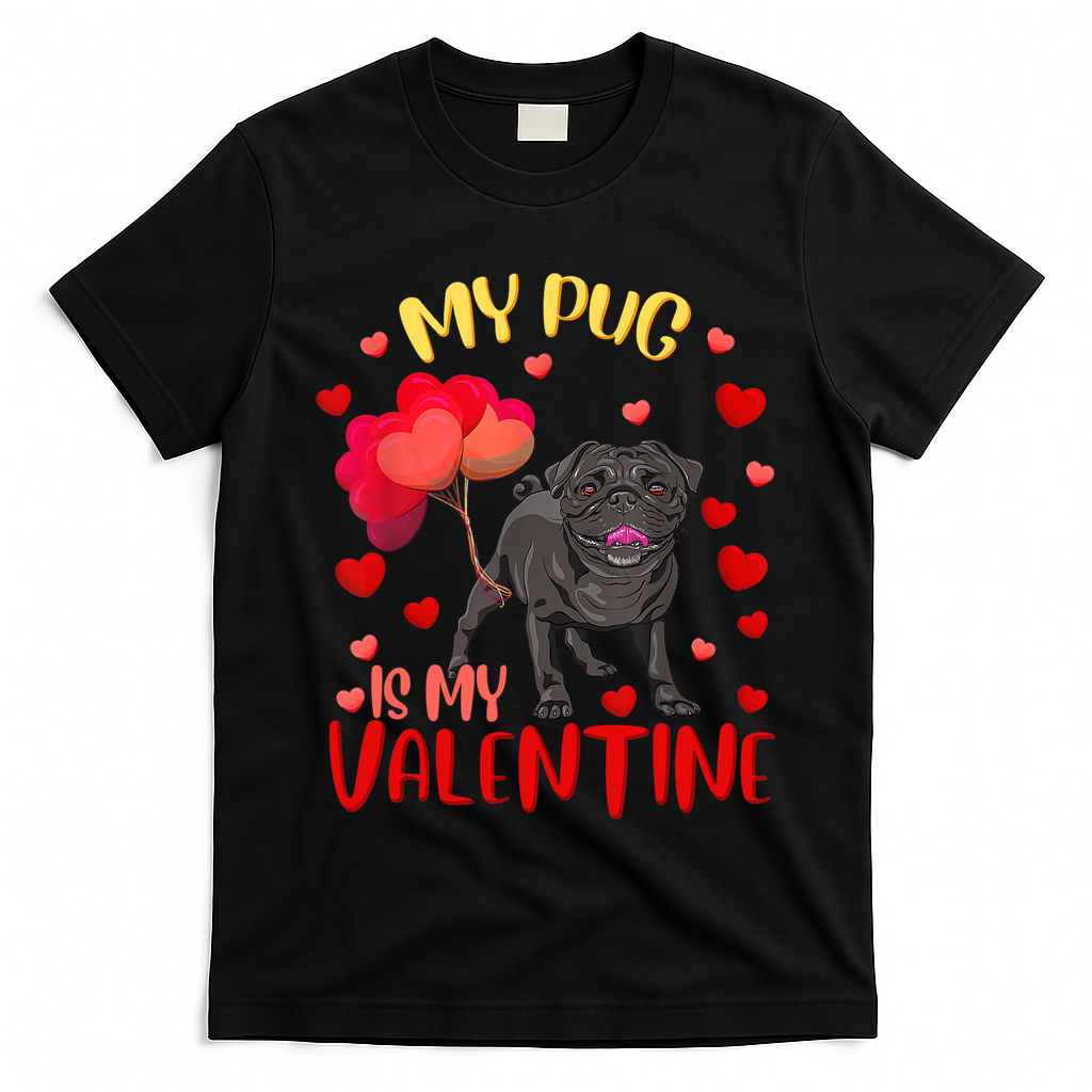 My Pug Is My Valentine Heart Funny Pug Valentines Day Women T-Shirt