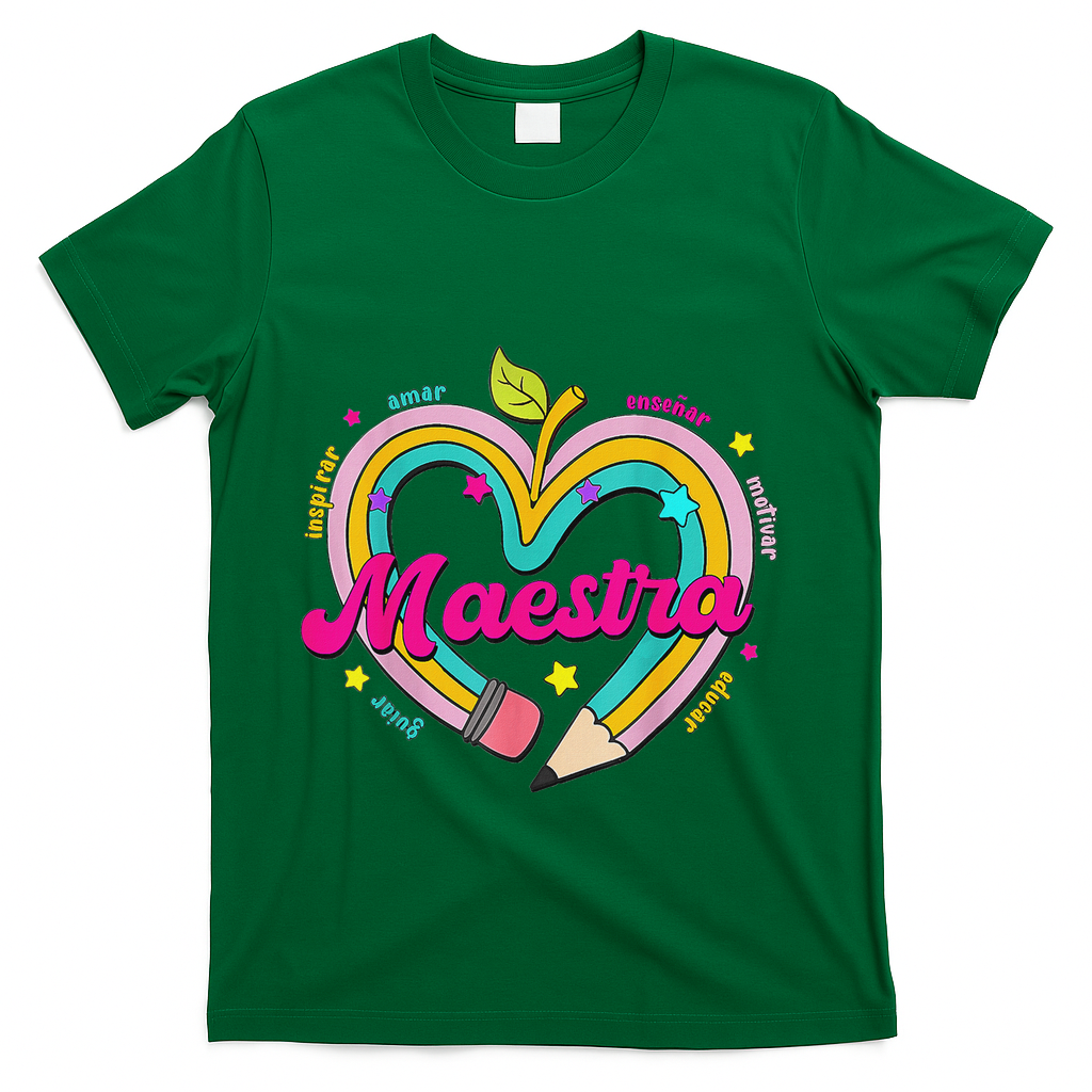 Maestra Pencil Spanish Teacher Bilingual Back To School T-Shirt - Green