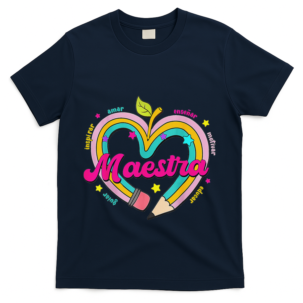 Maestra Pencil Spanish Teacher Bilingual Back To School T-Shirt - Navy