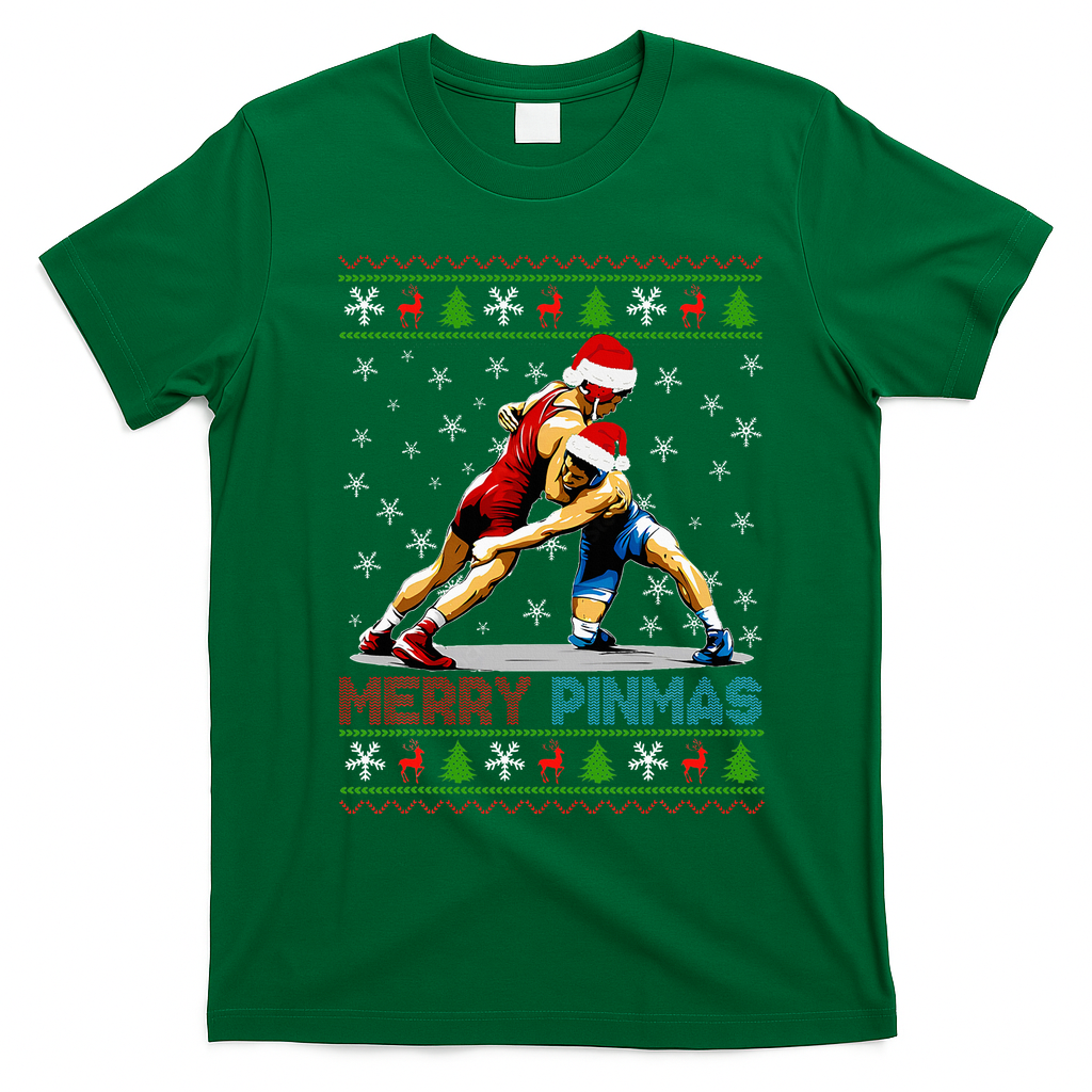 Merry Pinmas Ugly Christmas Santa Claus Wrestling T-Shirt - Irish Green