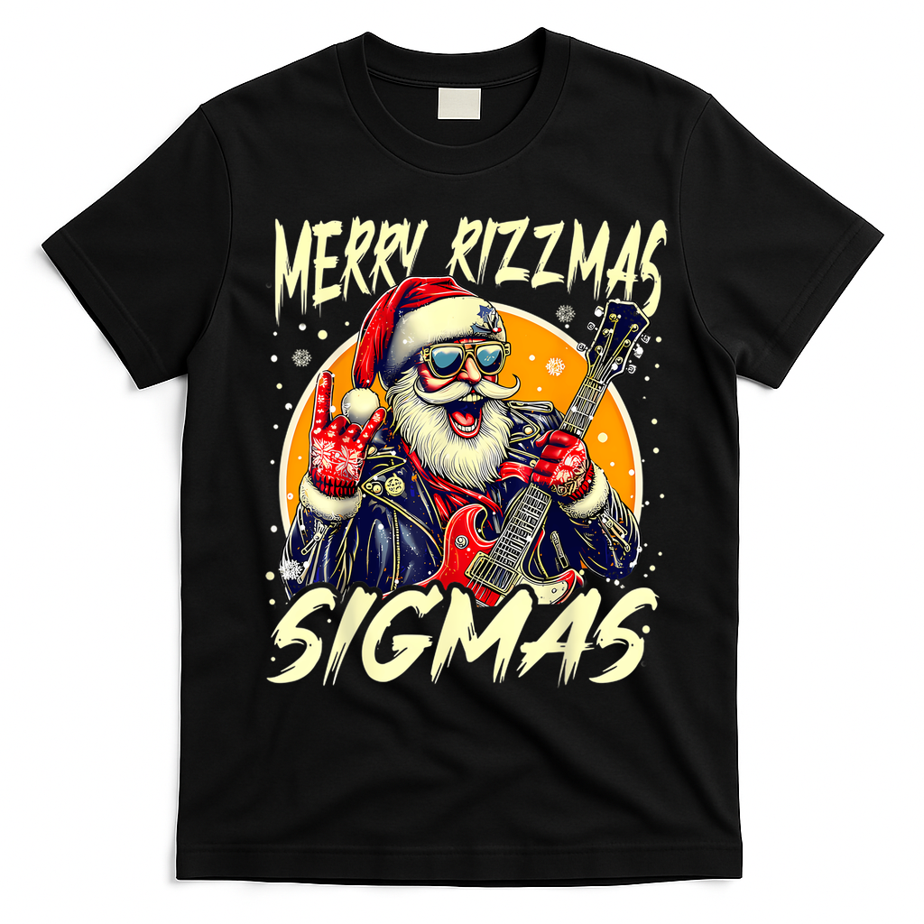 Merry Rizzmas Christmas Rizz Cool Santa Sunglasses Xmas T-Shirt - Black